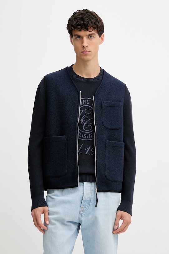 United Colors of Benetton bezrękawnik z dodatkiem wełny bez kaptura granatowy 24RDUJ00R