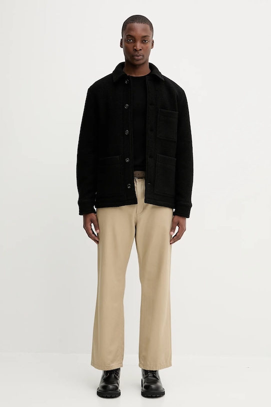 Μάλλινο μπουφάν A.P.C. veste emile logo WVBEH.H32029 μαύρο AW25