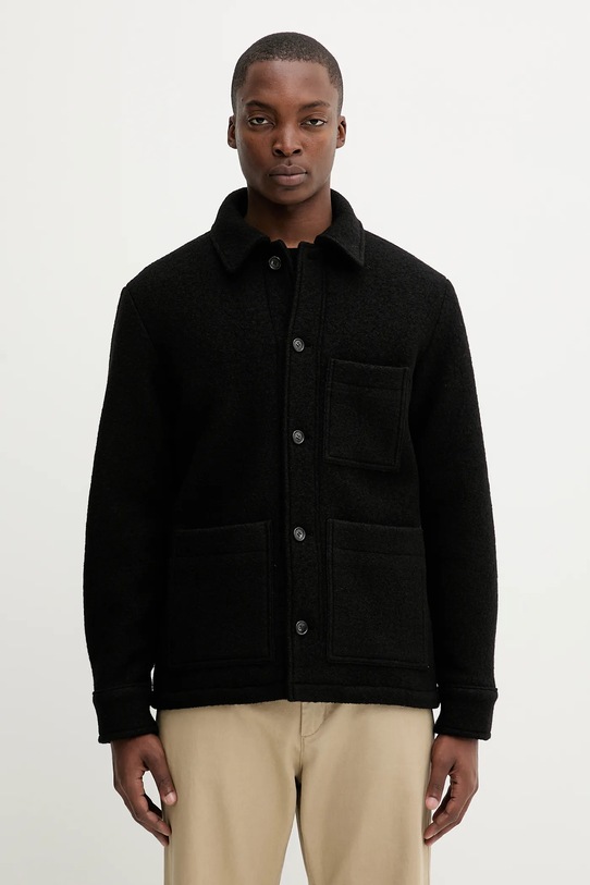 A.P.C. kurtka wełniana veste emile logo czarny WVBEH.H32029