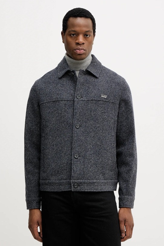 Guess kurtka z dodatkiem wełny HERRINGBONE bez kaptura szary M5BH88.KA680