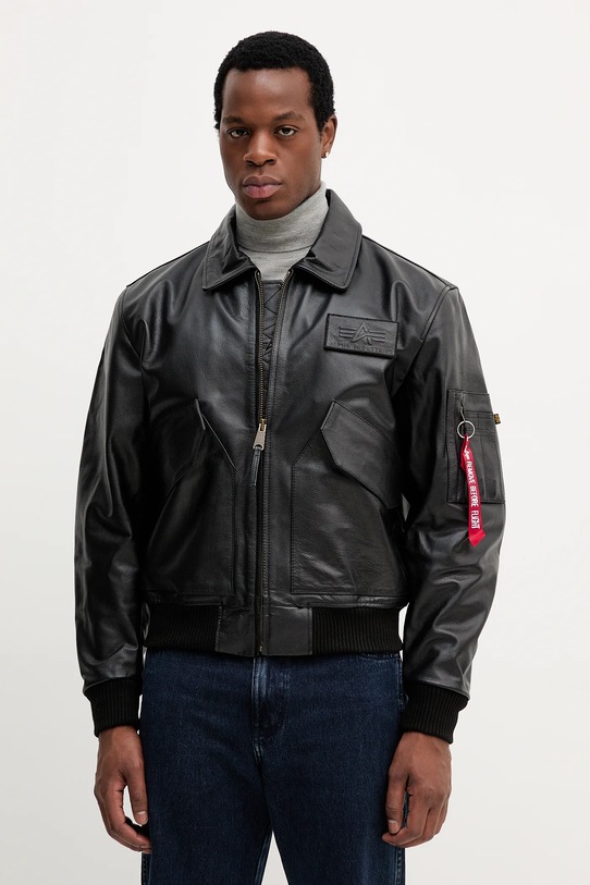 Alpha Industries kurtka skórzana bez kaptura czarny 100109.03