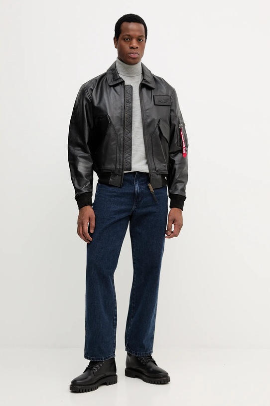 Alpha Industries kurtka skórzana 100109.03 czarny AW25