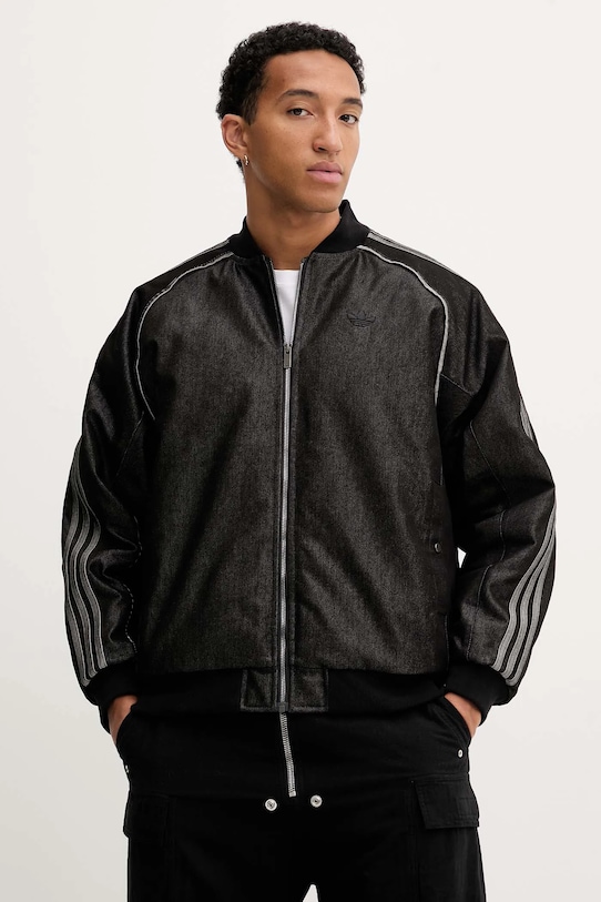 Džínsová bomber bunda adidas Originals Denim Jkt bez kapucne čierna JY2796