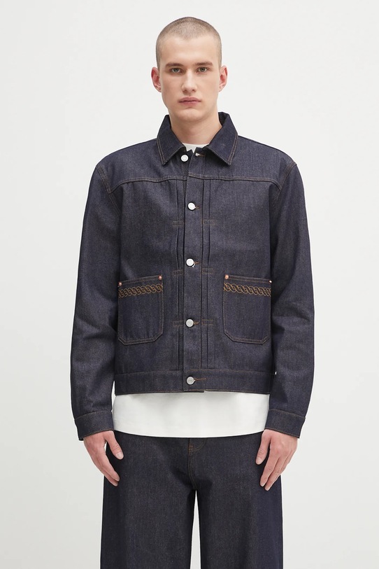Rifľová bunda Drôle de Monsieur La Veste Denim Brut bez kapucne tmavomodrá H.JT172.CO211