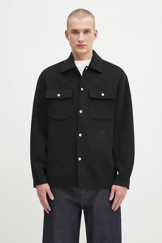 Drôle de Monsieur geacă de lână La Surchemise Laine necaptusit negru H.JT254.WO031