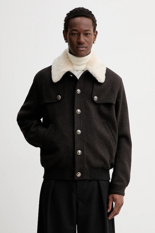 Drôle de Monsieur kurtka z dodatkiem wełny Le Blouson Laine bez kaptura brązowy I.JT242.WO043