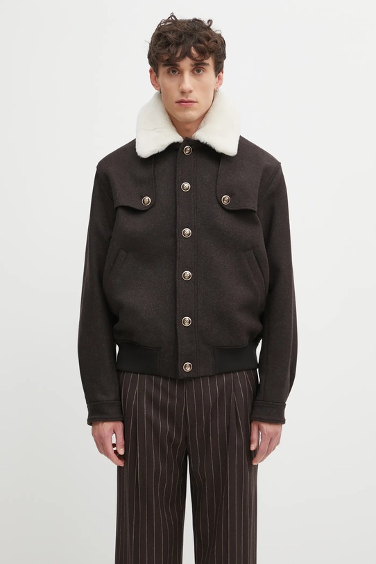 Drôle de Monsieur jachetă din amestec de lână Le Blouson Laine fara gluga maro I.JT242.WO043