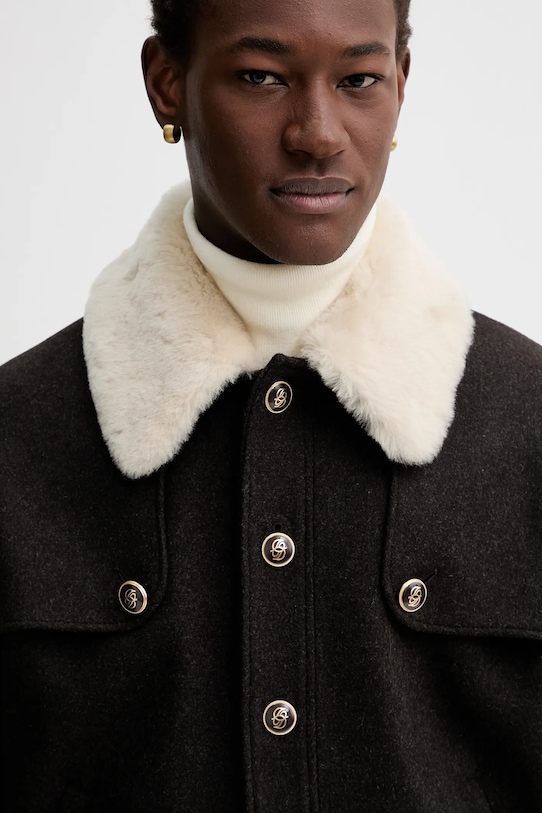 Drôle de Monsieur kurtka z dodatkiem wełny Le Blouson Laine brązowy I.JT242.WO043