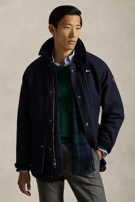 Vlněná bunda Polo Ralph Lauren přechodné námořnická modř 710969656