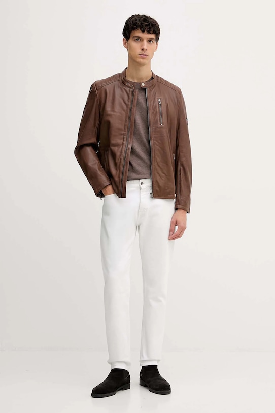 Pepe Jeans geacă de piele PM4027178 maro AW25
