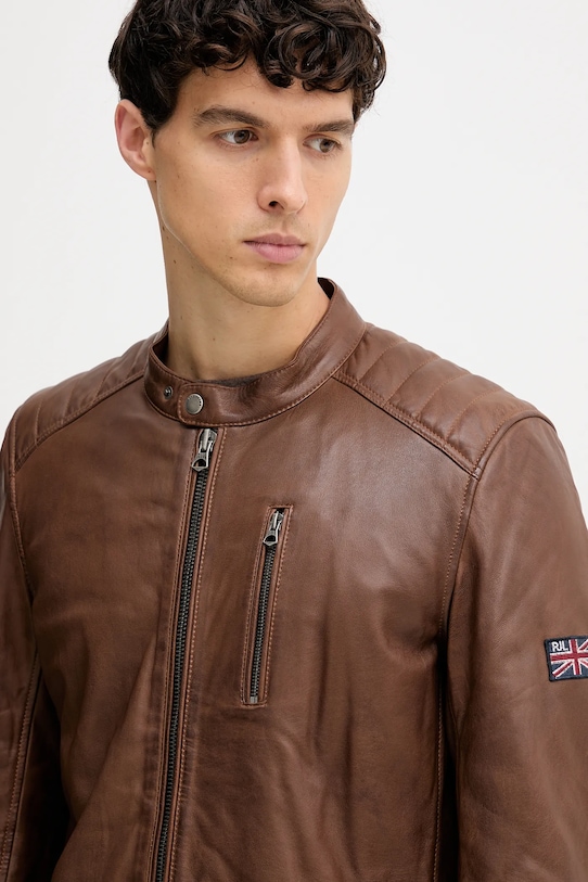 Δερμάτινο μπουφάν Pepe Jeans καφέ PM4027178