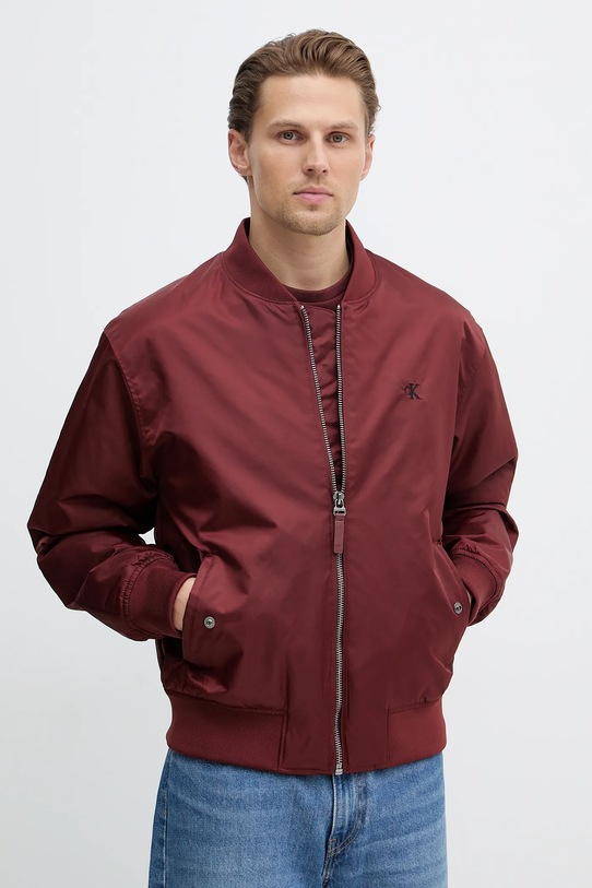 Calvin Klein Jeans kurtka bomber bez kaptura bordowy LV04RC526G