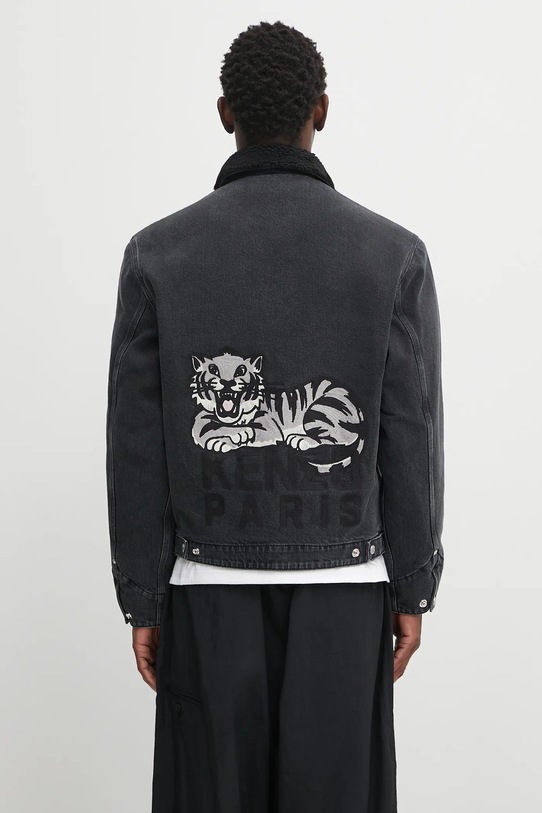 Odzież Kenzo kurtka jeansowa Happy Tiger Utility Fleece FF65DB1056C4 czarny