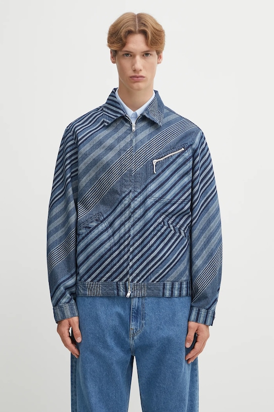 Rifľová bunda Kenzo Diagonal Stripe Zipped Trucker nezateplené modrá FF65DV3006Z1