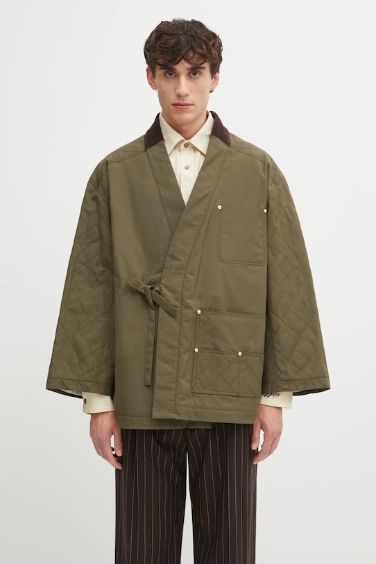 Kenzo kurtka bawełniana Weave Kimono bez kaptura zielony FF65MA1469HD