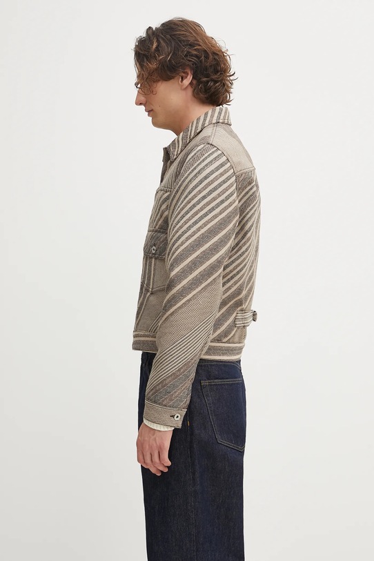 Bunda s příměsí vlny Kenzo Diagonal Stripe Slim Pleated Trucker FF65VE3029IO béžová AW25
