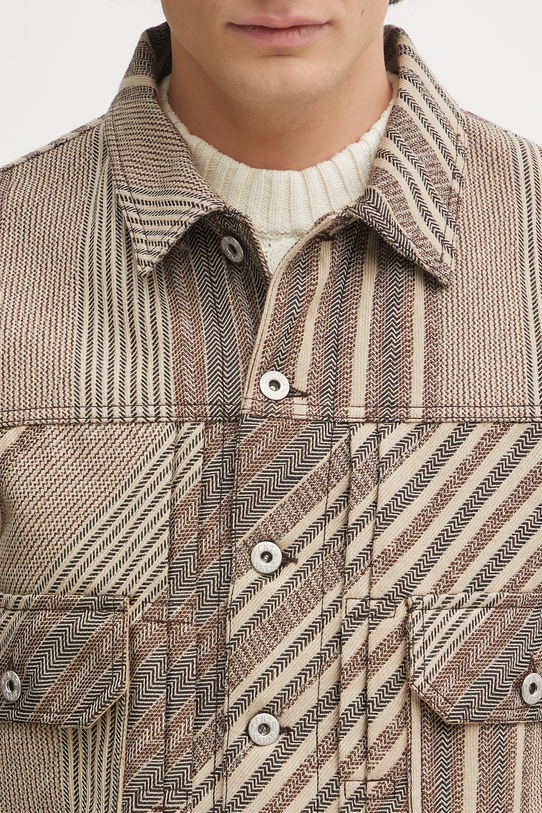 Bunda s příměsí vlny Kenzo Diagonal Stripe Slim Pleated Trucker béžová FF65VE3029IO