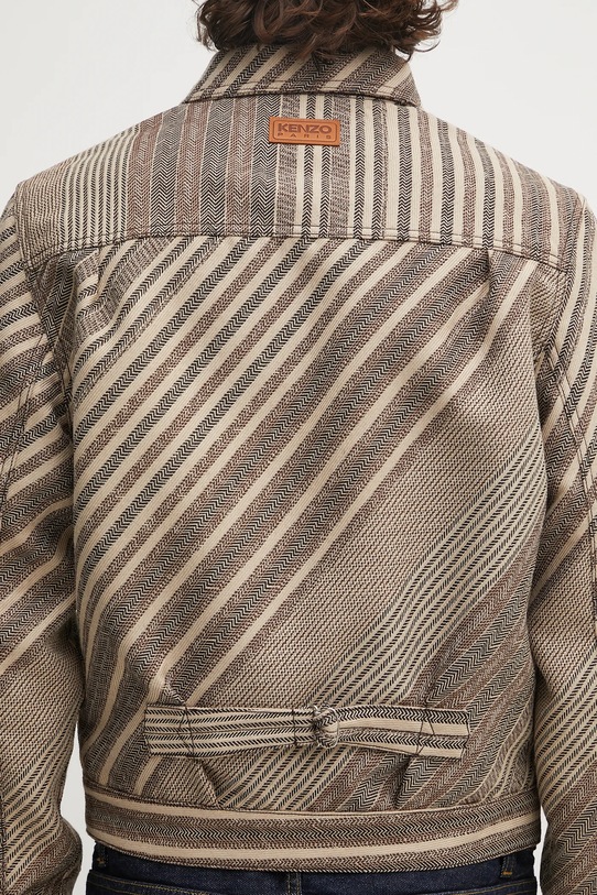 Bunda s příměsí vlny Kenzo Diagonal Stripe Slim Pleated Trucker FF65VE3029IO béžová