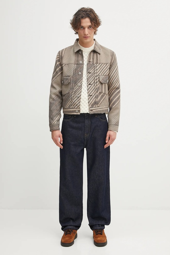Bunda s příměsí vlny Kenzo Diagonal Stripe Slim Pleated Trucker FF65VE3029IO