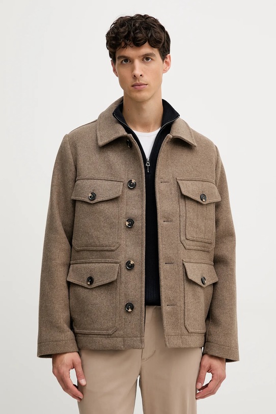 Tommy Hilfiger kurtka koszulowa z dodatkiem wełny bez kaptura brązowy MW0MW40624
