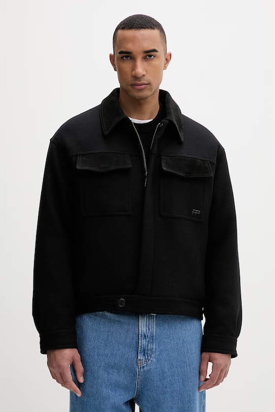 Filling Pieces jachetă pentru bărbați cu lână Box Varsity cu captuseala negru 422560501227