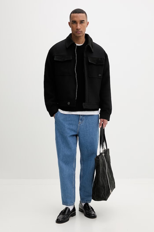 Filling Pieces jachetă pentru bărbați cu lână Box Varsity 422560501227 negru AW25