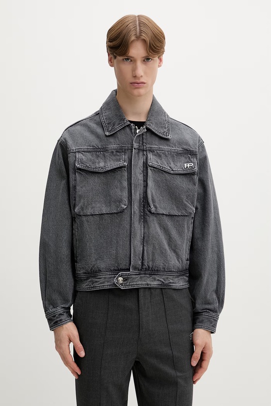 Filling Pieces jeans jakna moška iz denima sprana Brez kapuce siva 422560501260