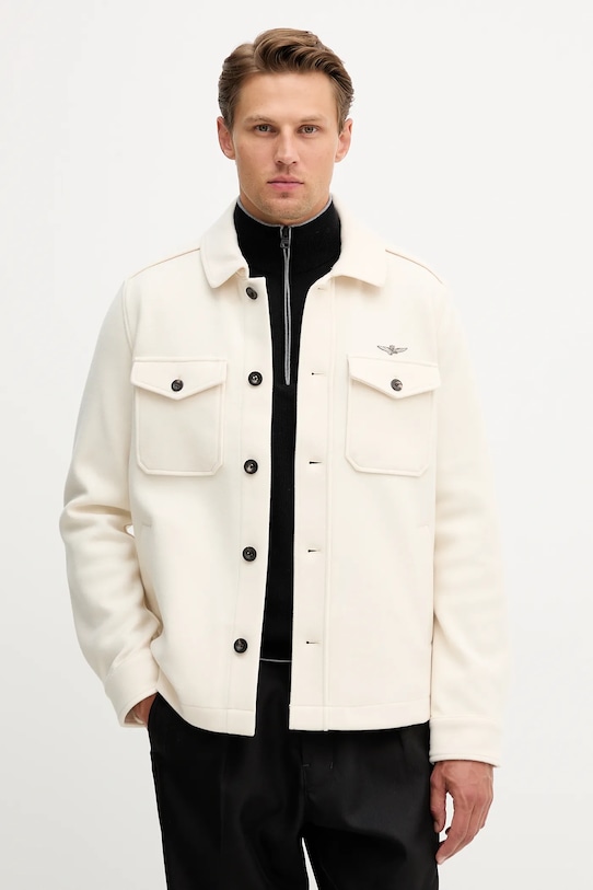 Σακάκι πουκάμισο από μείγμα μαλλιού Aeronautica Militare με μείγμα μαλλιού μπεζ AC0035UL00902