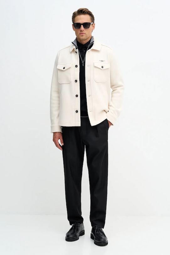 Σακάκι πουκάμισο από μείγμα μαλλιού Aeronautica Militare AC0035UL00902 μπεζ AW25