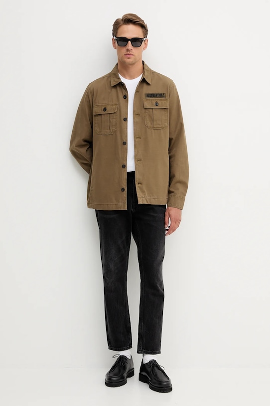 Aeronautica Militare giacca-camicia di cotone AC0036UCT04233 verde AW25