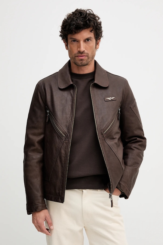 Kožená bunda Aeronautica Militare hnedá PN0960UPL00304