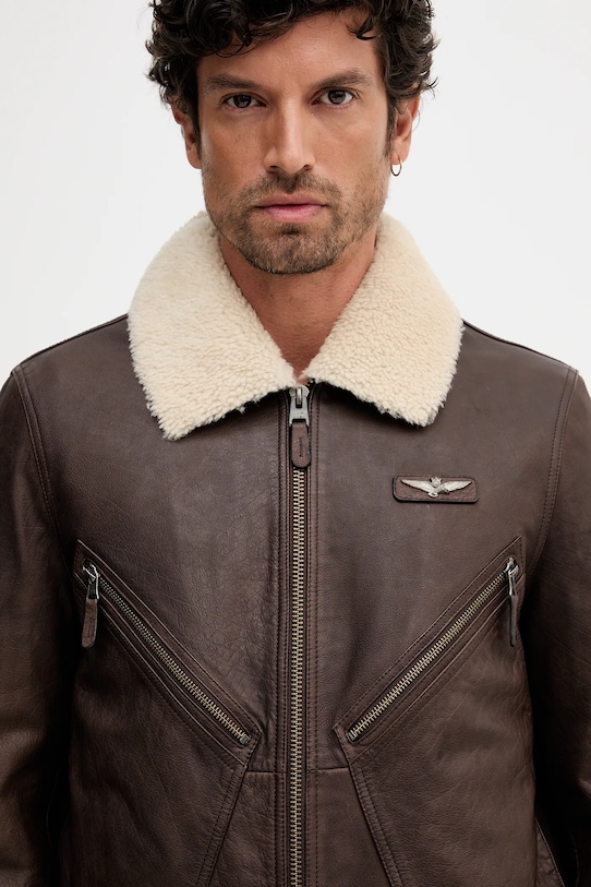 Kožená bunda Aeronautica Militare PN0960UPL00304 hnedá