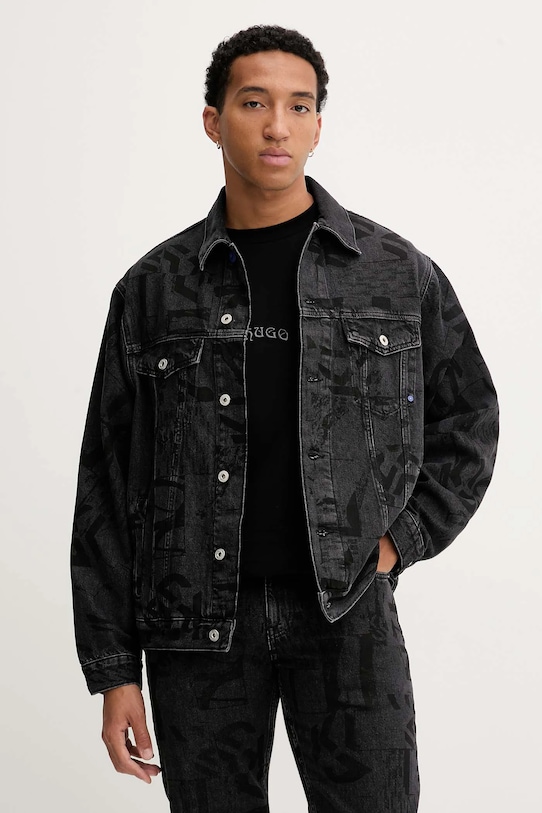 Džínová bunda Karl Lagerfeld Jeans bez kapuce černá A4M14013