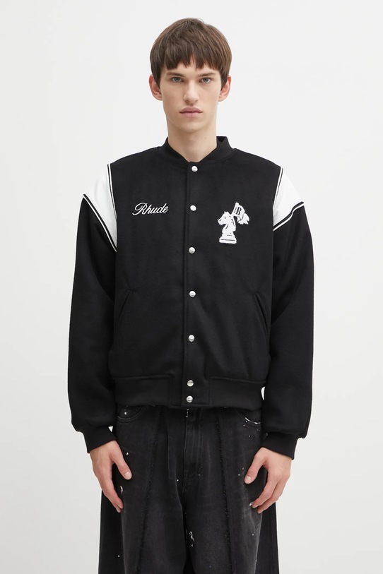 Odzież RHUDE kurtka bomber z dodatkiem wełny Regista bomber RHFW25JA01841 czarny