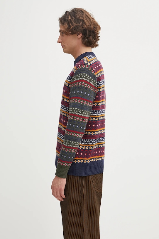 Barbour sweter z dodatkiem wełny Patchwork Fair Isle Crew Neck Sweater MKN1651NY31 granatowy AW25