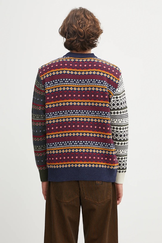 Odzież Barbour sweter z dodatkiem wełny Patchwork Fair Isle Crew Neck Sweater MKN1651NY31 granatowy