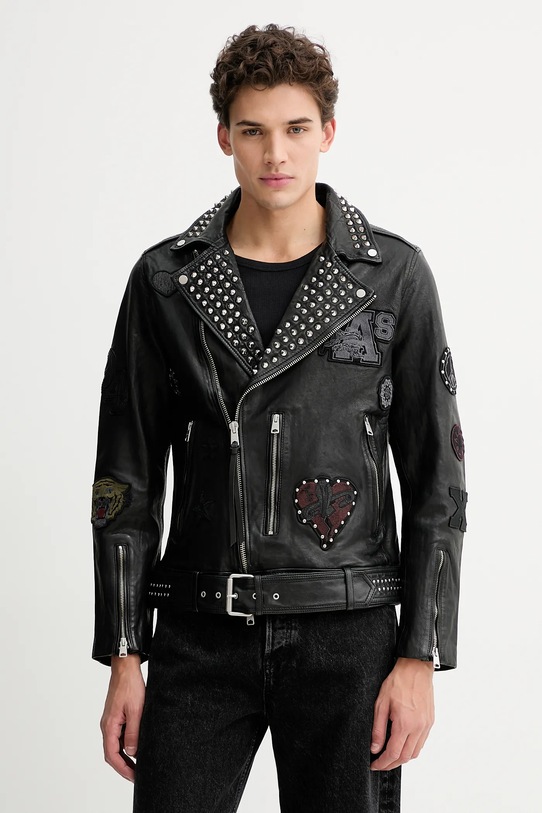 Kožená bunda AllSaints COLE krivák čierna M044LD