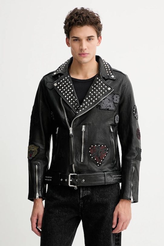 Kožená bunda AllSaints COLE krivák čierna M044LD