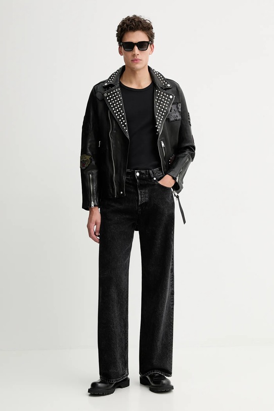 Kožená bunda AllSaints COLE M044LD čierna NC25