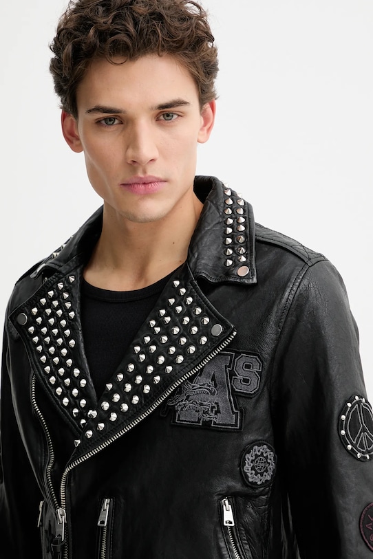 Kožená bunda AllSaints COLE čierna M044LD