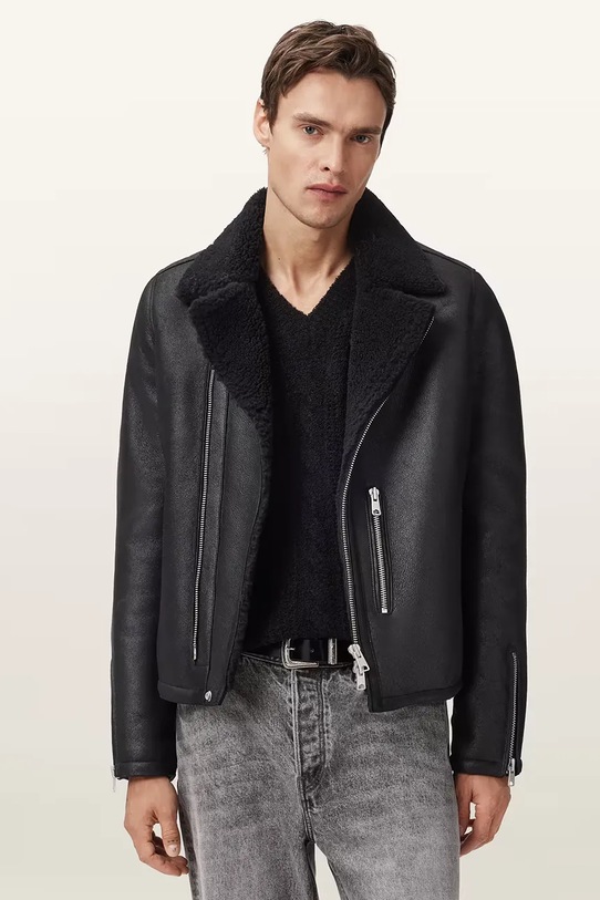 AllSaints kurtka biker skórzana CORREZ bez kaptura czarny M022LD