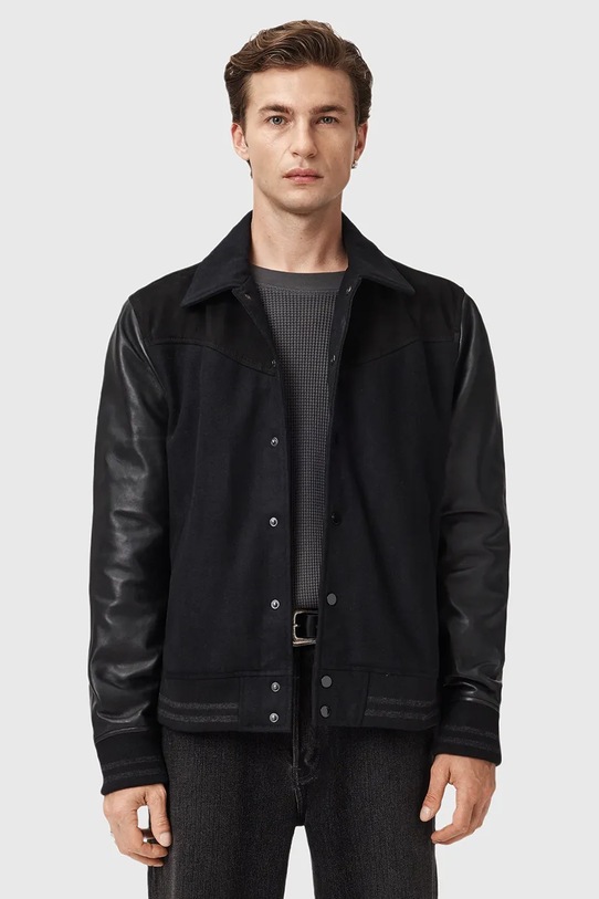 Δερμάτινο μπουφάν AllSaints ENDLETON λείο δέρμα μαύρο M012LC