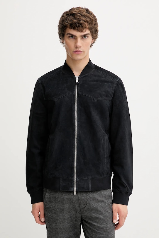 AllSaints kurtka bomber zamszowa ZEALAND nieocieplane czarny M035LD