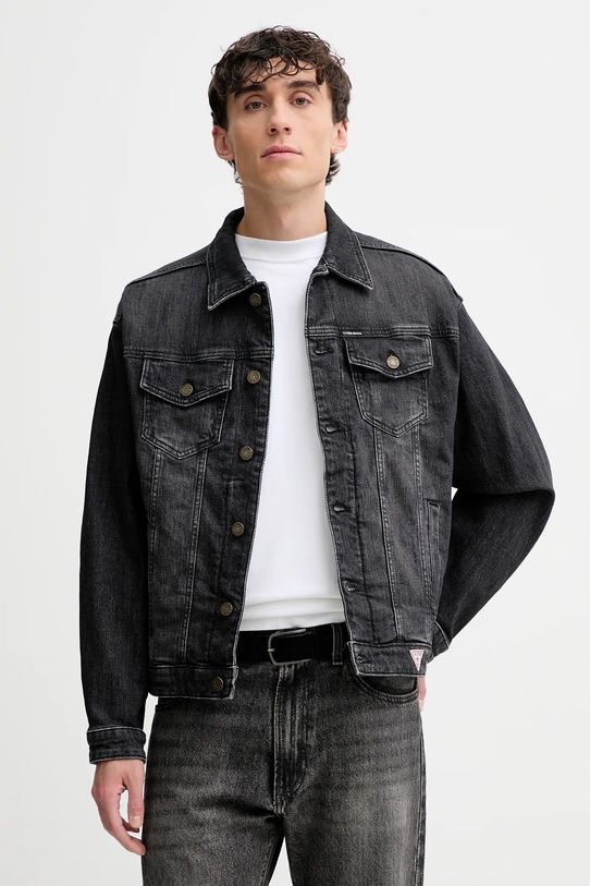 Guess Jeans kurtka jeansowa bez kaptura szary M5BN38.D5LW5
