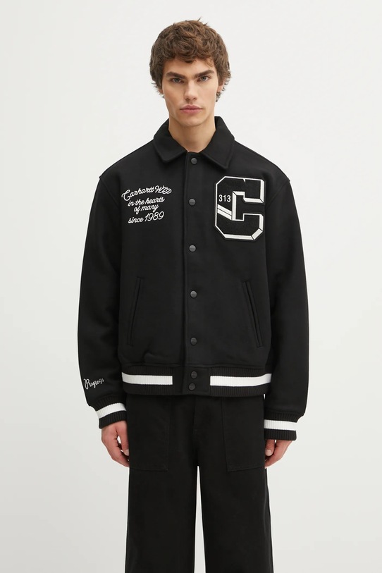 Carhartt WIP kurtka z dodatkiem wełny World Class Varsity nieocieplane czarny I035432.89XX