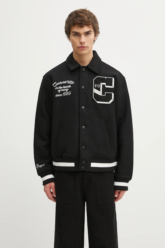 Carhartt WIP kurtka z dodatkiem wełny World Class Varsity nieocieplane czarny I035432.89XX