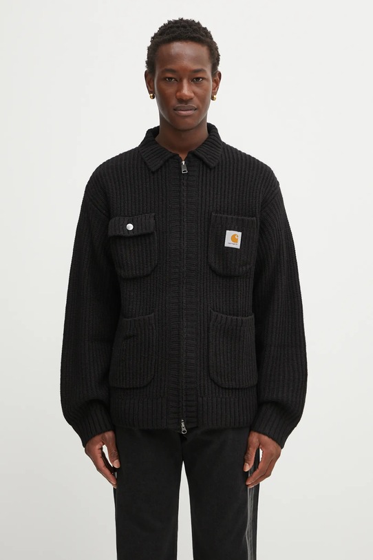 Kardigan s příměsí vlny Carhartt WIP Chore Knit Jacket hrubá černá I035399.89XX