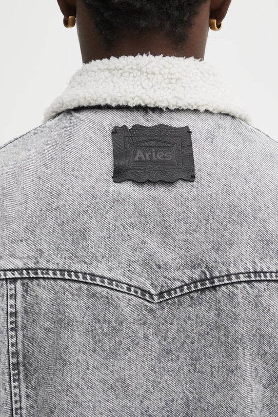 Aries kurtka jeansowa Sherpa Denim Car Coat szary AR7120004