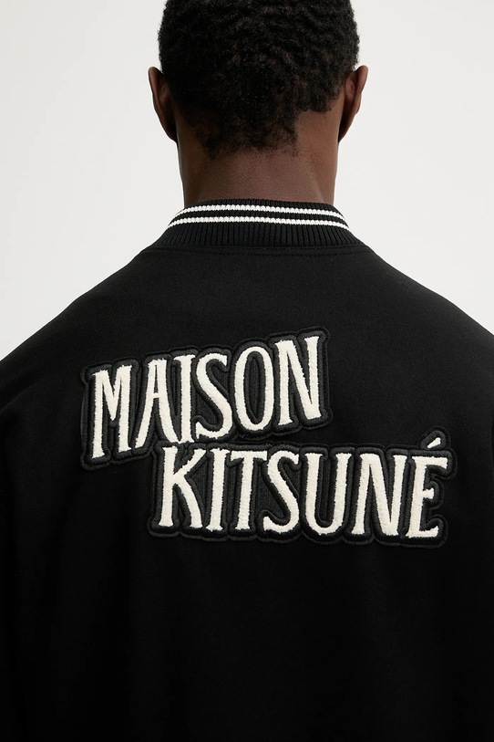 Maison Kitsuné kurtka bomber z dodatkiem wełny Varsity Teddy czarny PM02107WM2023