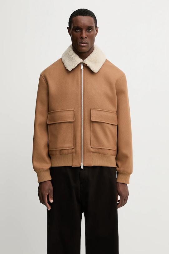 Maison Kitsuné kurtka wełniana Shearling Collar nieocieplane brązowy PM02140WM2030